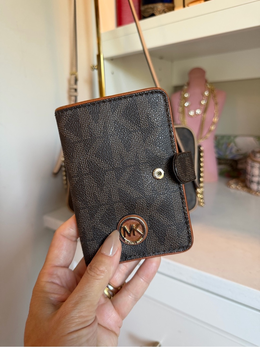Michael Kors Dark Brown MK Logo Card Wallet document holder